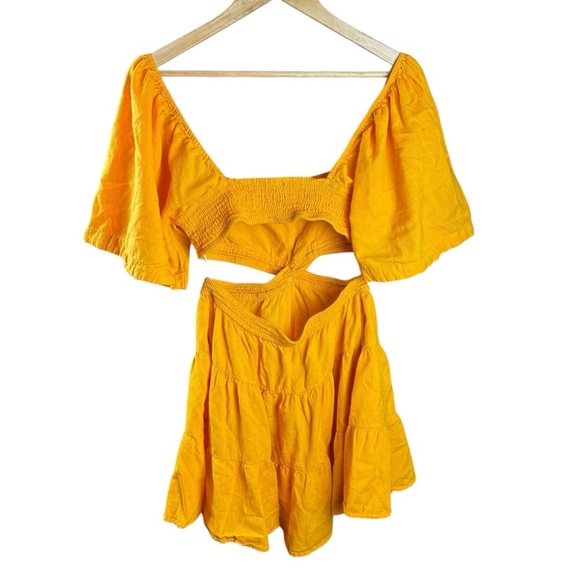 Free People Cross of Sunlight Yellow Pleated Puff Sleeve Sundress - Picture 4 of 6
